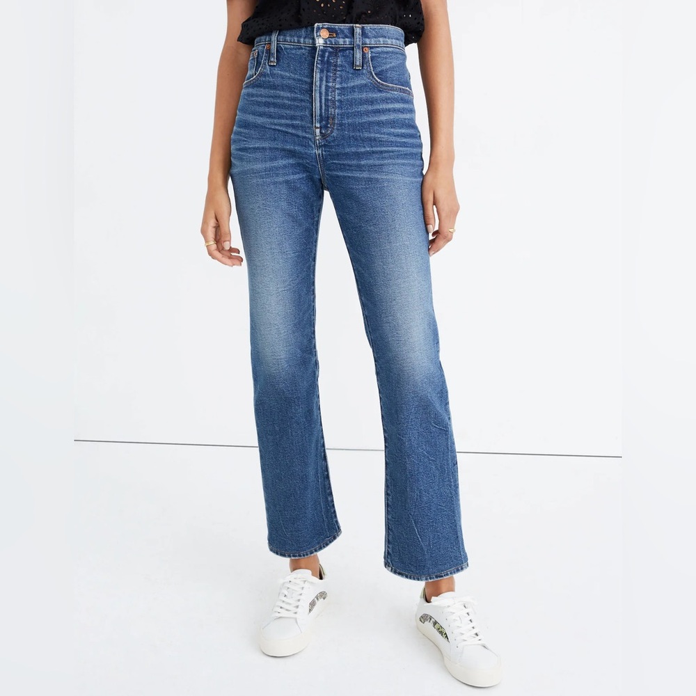 Madewell high rise distressed knee slim demi boot jeans size 25